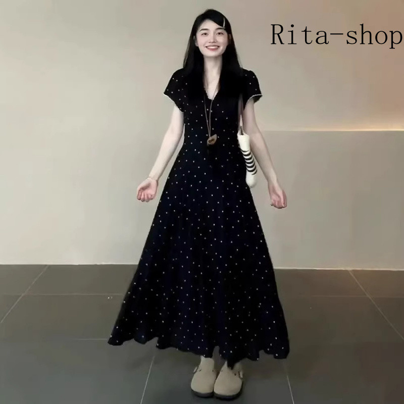 [Pre-Order] Váy Maxi Đen Họa Tiết Hoa Nhí Phong Cách Hepburn Pháp Thanh Lịch Tôn Dáng Cho Nữ | BigBuy360 - bigbuy360.vn