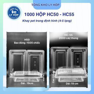 Combo 1000 hộp nhựa HC50 / HC55 trong suốt - Nhựa PET chắc chắn, dày dặn, cứng cáp đựng đồ ăn