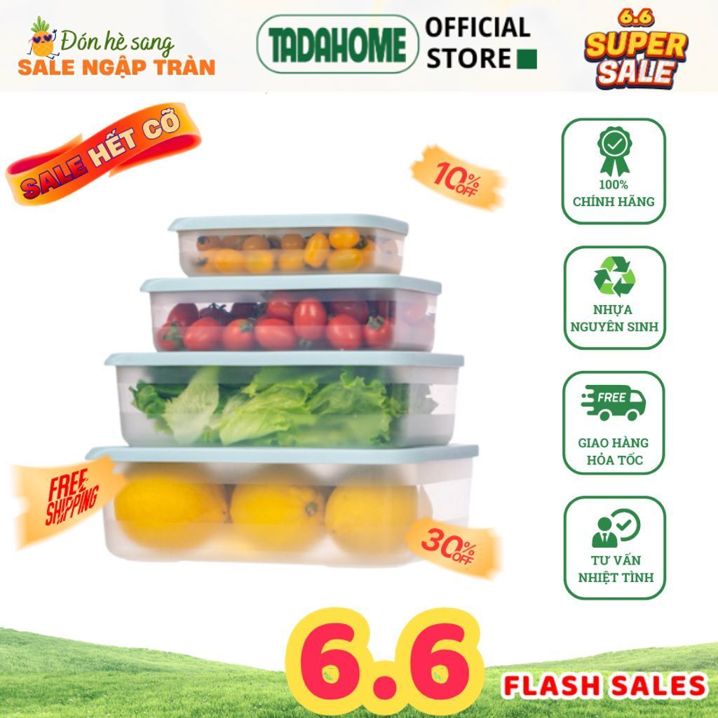 Bộ Hộp Thực Phẩm Có Nút Hẹn Giờ Việt Nhật 6596, Hộp Đựng Thức Ăn Nắp Kín Bảo Quản Đồ Ăn - TADAHOME
