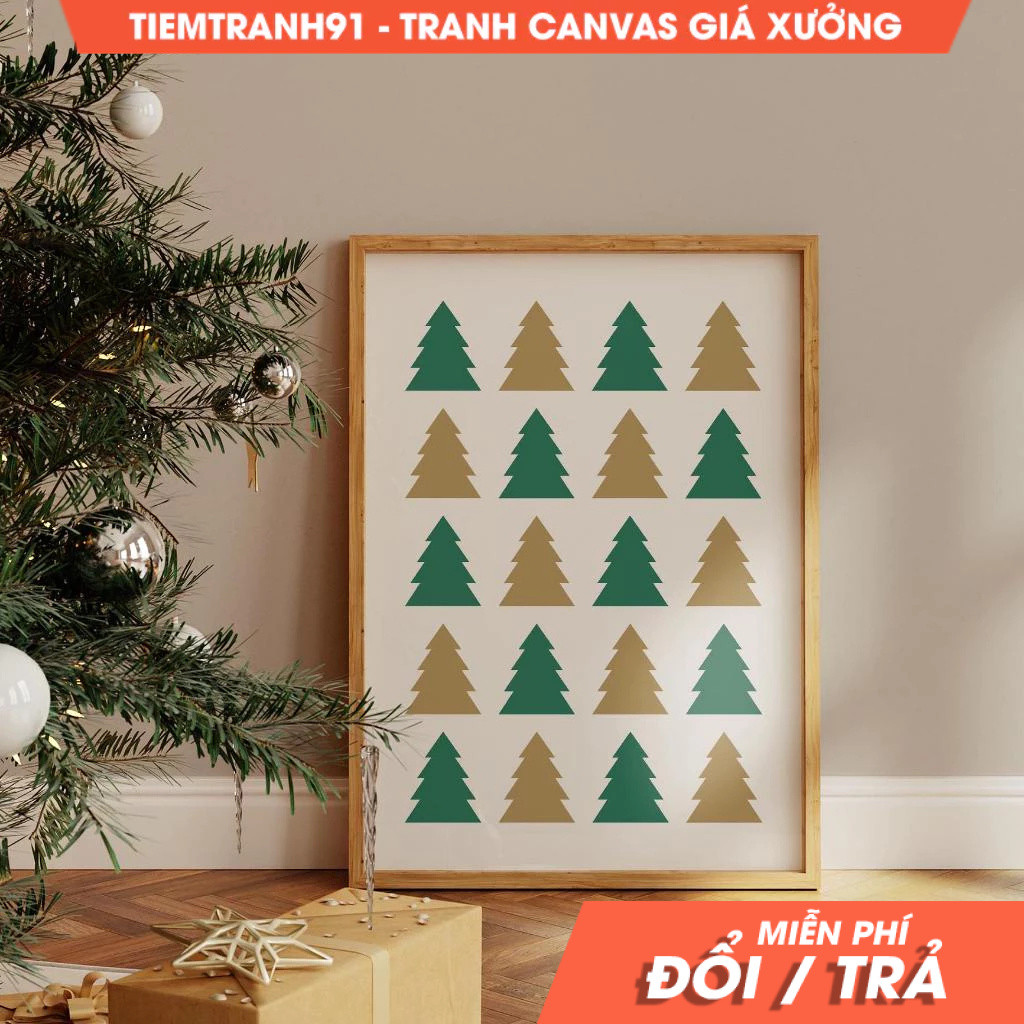Tranh treo tường, Christmas Tree Wall Art, Green Gold Modern Christmas Tree, Holiday Decor, tặng kèm