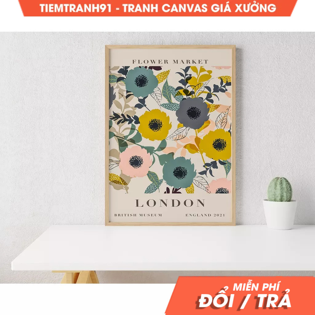 Tranh treo tường, Flower Market, London Room Decor, London Retro, London Garden, London Watercolor, 