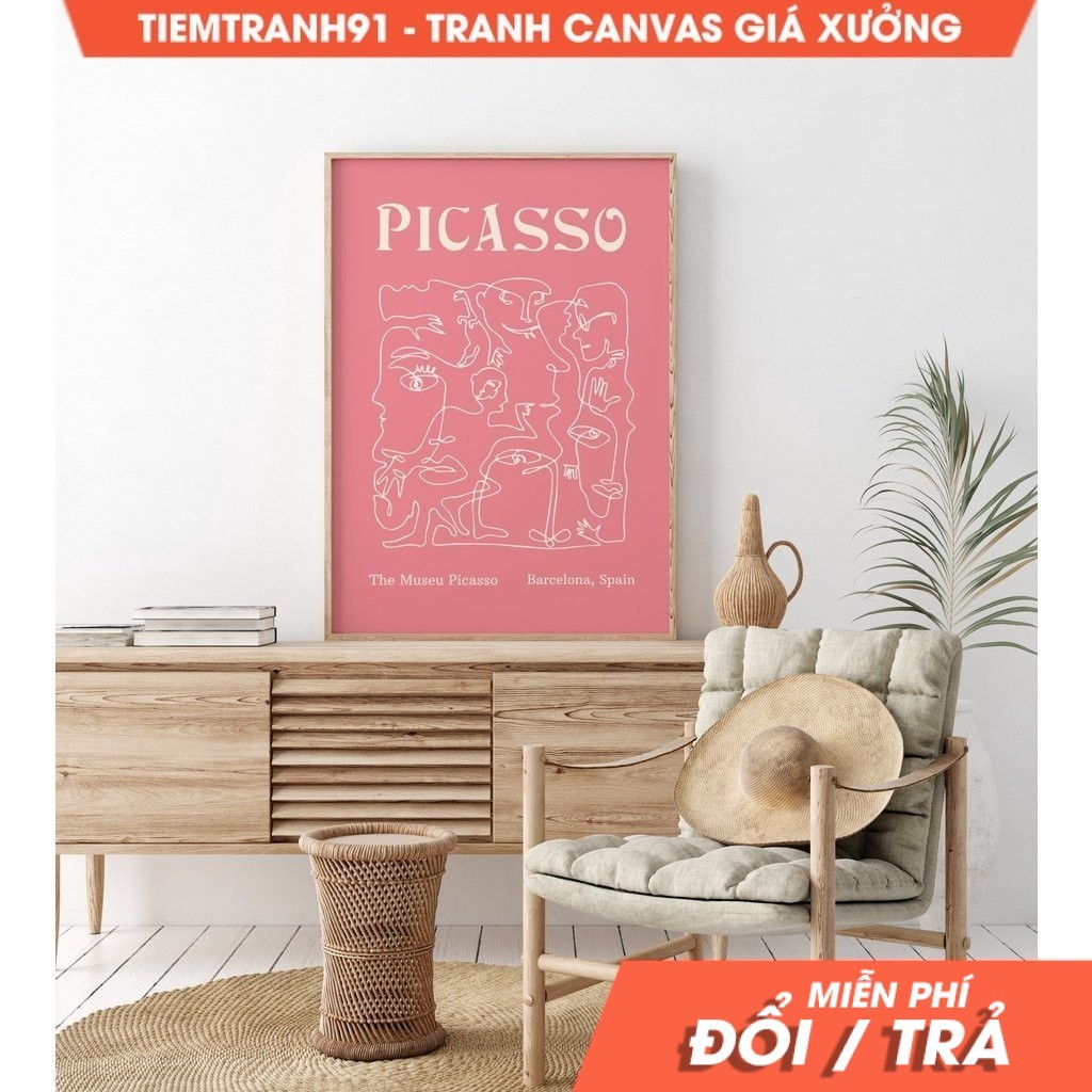 Tranh treo tường Picasso Line Drawing, Abstract Pink Picasso Wall Art ,Museum Exhibition, Picasso Po