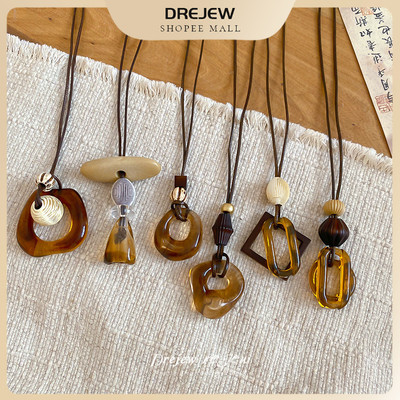 DREJEW Nhựa rỗng nối gỗ mặt Vòng cổ áo len dài cổ điển phong cách dân tộc boho để mặc hàng ngày bãi biển nghỉ mát du lịch hẹn hò và quà tặng cho cô ấy