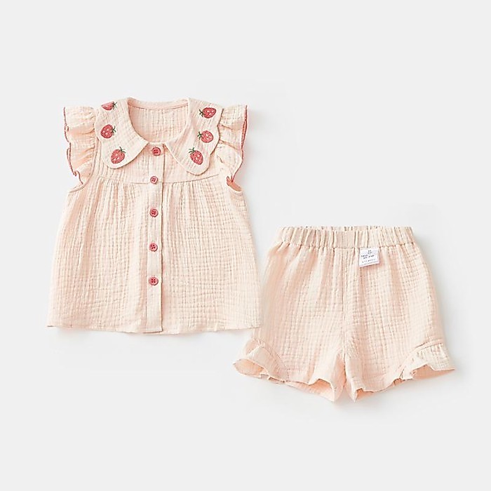 Girls Summer Set New Baby Clothes Summer Clothes Pure Cotton Baby Girl Short-Sleeved Shorts Two-