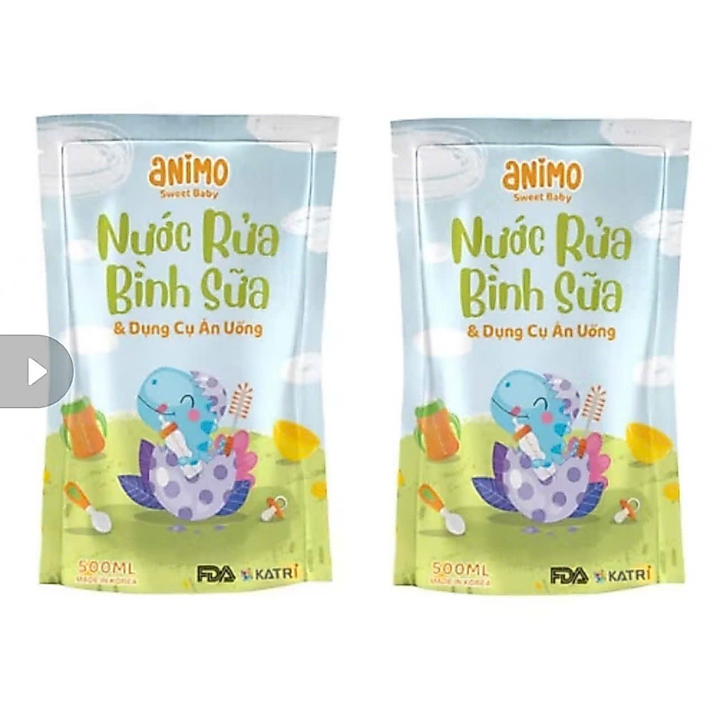 Combo 2 nước rửa bình sữa và dụng cụ ăn uống Animo túi 500ml