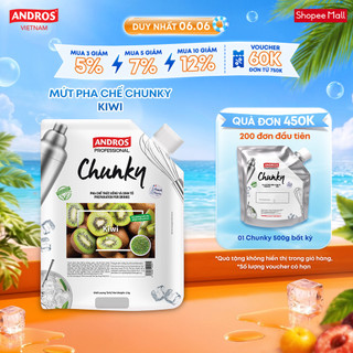 Mứt trái cây pha chế kiwi - có miếng trái cây thật - nguyên liệu pha chế - andros chunky - 1kg