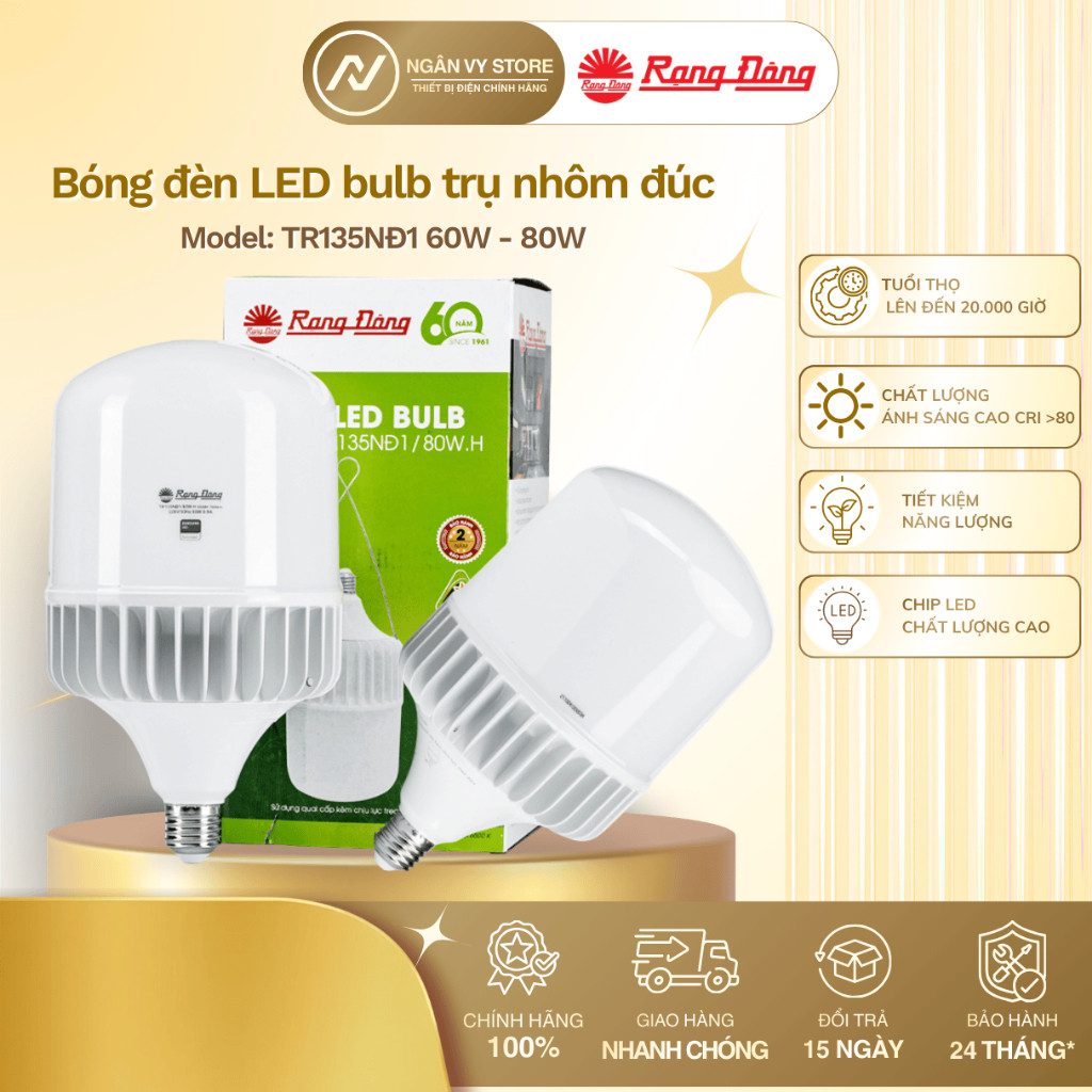 Bóng đèn LED BULB Trụ nhôm đúc Rạng Đông - Công suất cao 60W - 80W