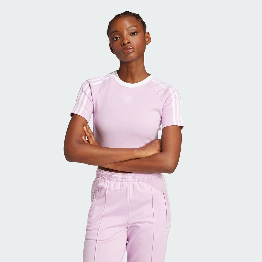 [Duy nhất 6.6 - VOUCHER 30%]adidas Phong cách sống Áo Baby Tee 3 Sọc Nữ Màu tím JC6365