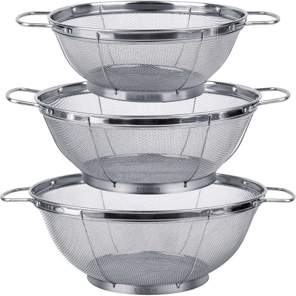 3 gói Lưới lọc bằng thép không gỉ 18 / 8 (5-Quart, 4-Quart và 3-Quart), Giỏ lưới lọc lưới có tay cầm