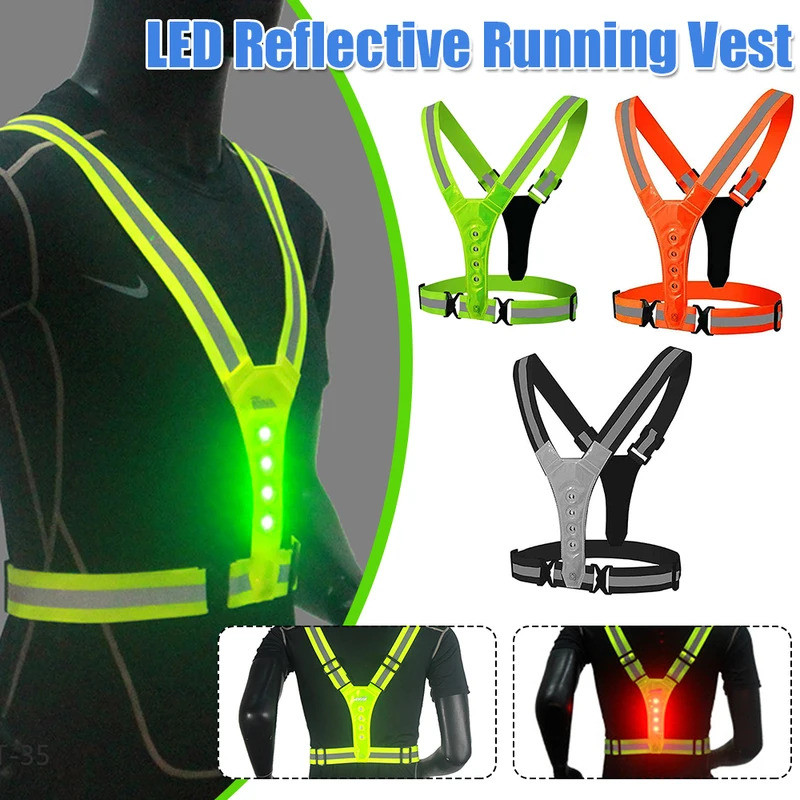 LED Reflective Running Vest Security Vest Safety Gear for Night Running Walking Cycling Hiking Outdo