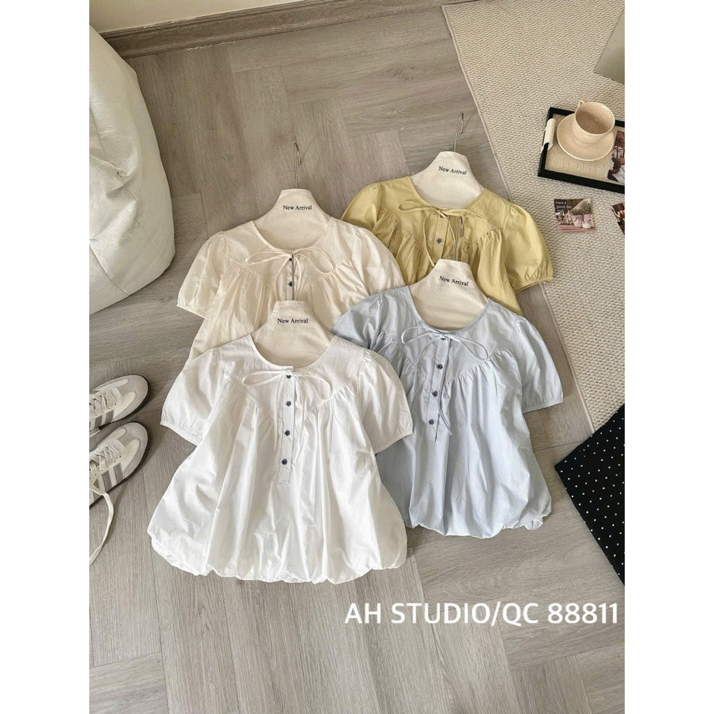 JANG STORE Áo kiểu tay cộc đính khuy áo bí cực xinh 9027 jang store