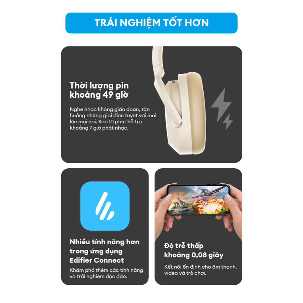 [CHỈ BẢO HÀNH 1 THÁNG] [XẢ HÀNG] Tai Nghe Chụp Tai Bluetooth EDIFIER W820NB | Sử Dụng Đến 49 Tiếng | Chống Ồn Chủ Động | | BigBuy360 - bigbuy360.vn