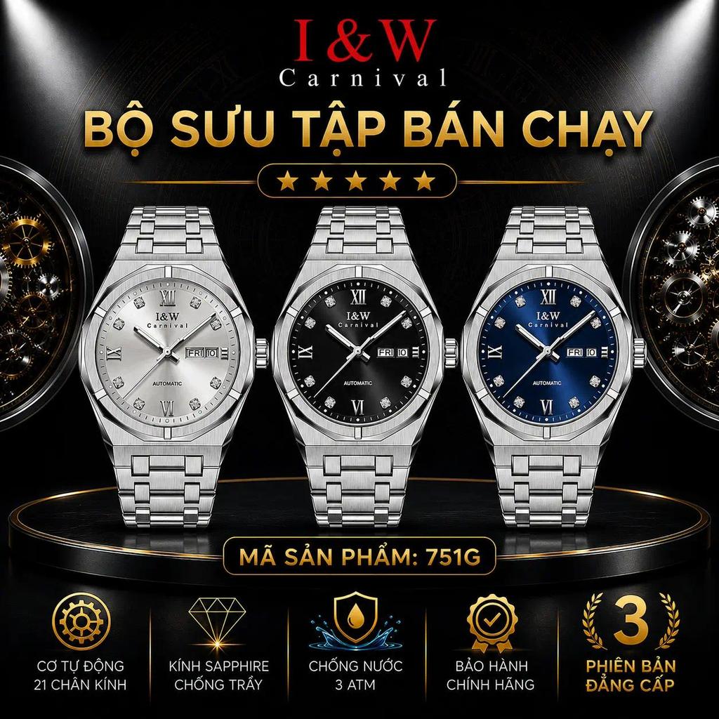 Đồng Hồ Nam I&W Carnival 751G Chính Hãng - Máy Cơ, Dây Thép, Kính Sapphire, BH 5 Năm