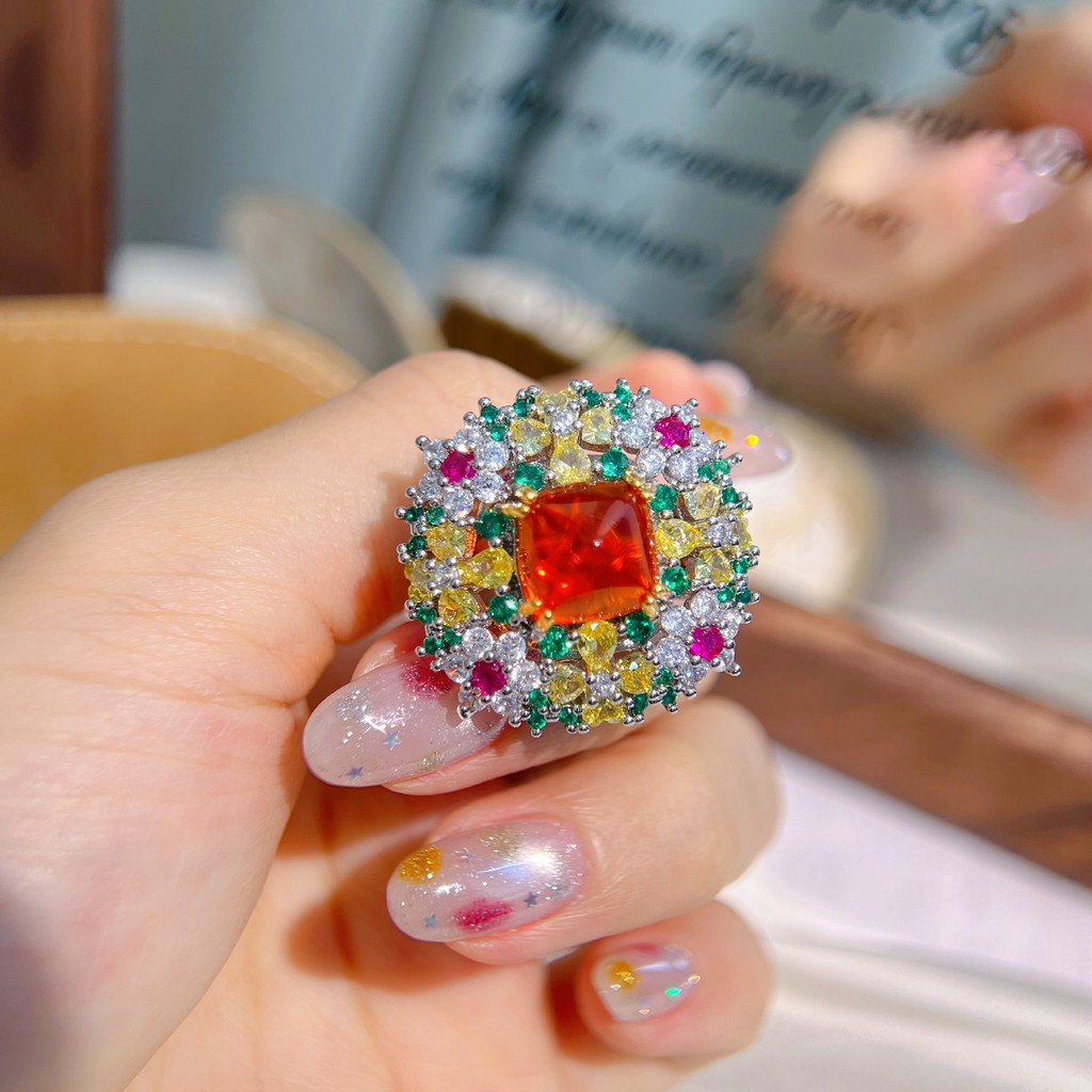 1 Chiếc Advanced Secret Garden Color Treasure Sugar Tower Full Diamond Heavy Industry Ring