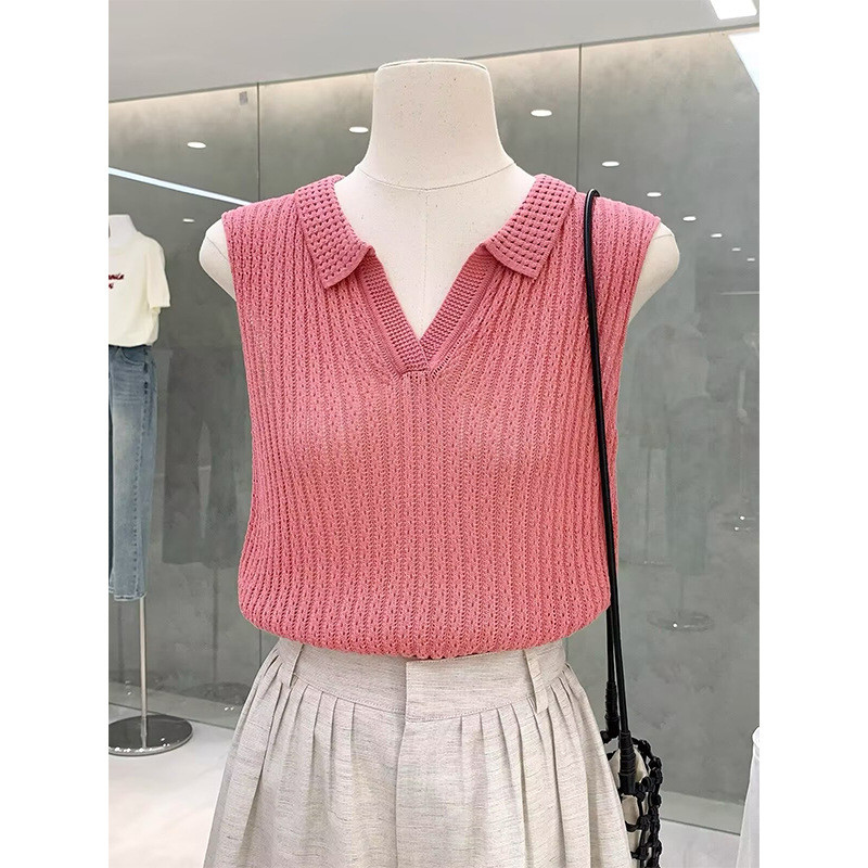 Korean-style elegant jacket V Collared sleeveless knitted vest2025Popular summer item: simple, high-