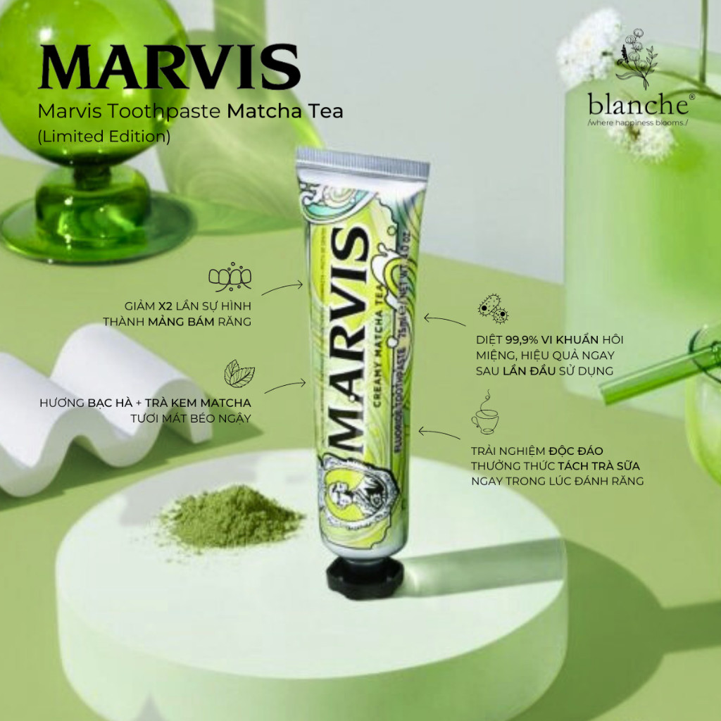 [Hàng Công Ty] Kem Đánh Răng Marvis Matcha Tea Phiên Bản Giới Hạn 75ml Chính Hãng - Vị Trà Kem Match