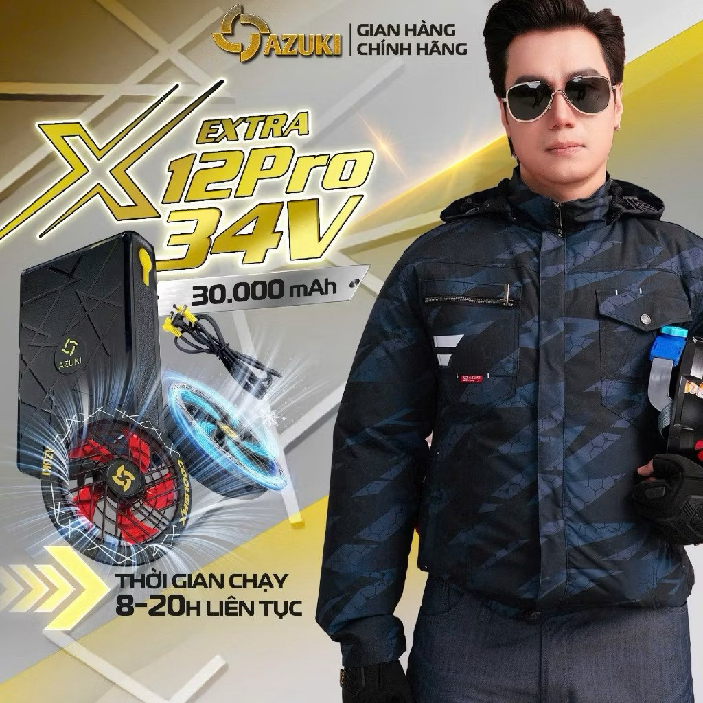 Áo Điều Hoà AZUKI Chính Hãng EXTRA X12PRO - Dung Lượng Lớn 30.000mAh Quạt 34V Siêu Mạnh, Chạy Liên T