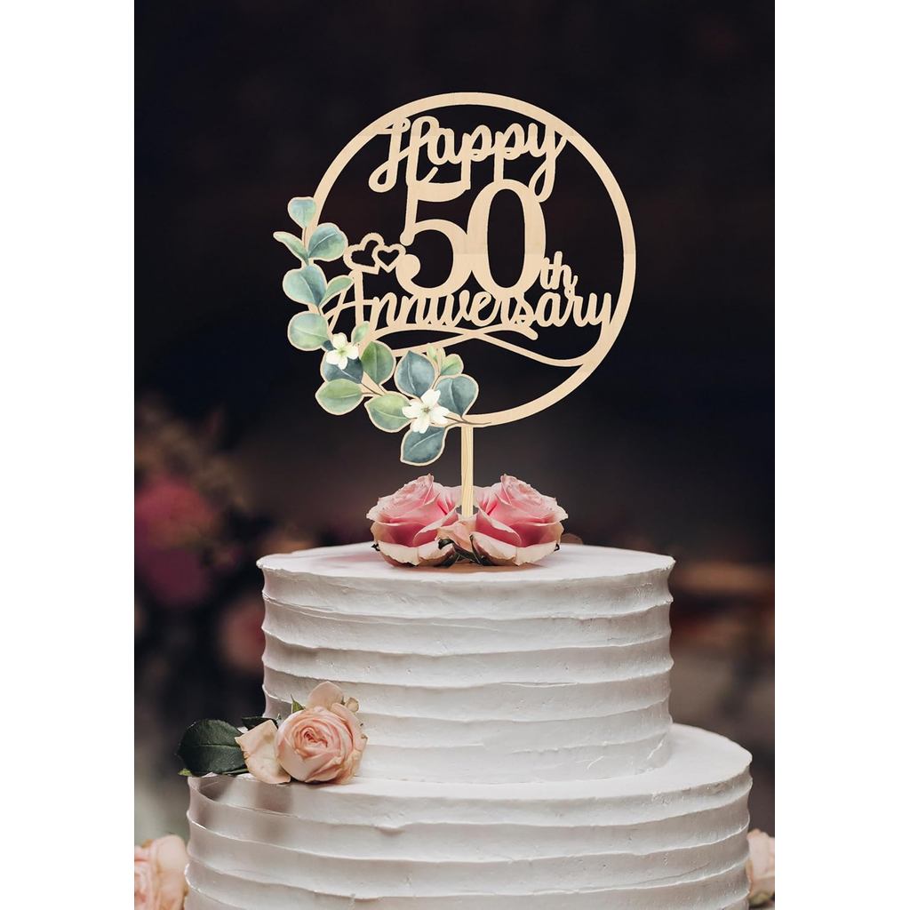Happy 50th Anniversary Cake Toppers - Trang trí tiệc kỷ niệm 50 năm, 50 bữa tiệc, Trang trí công ty,