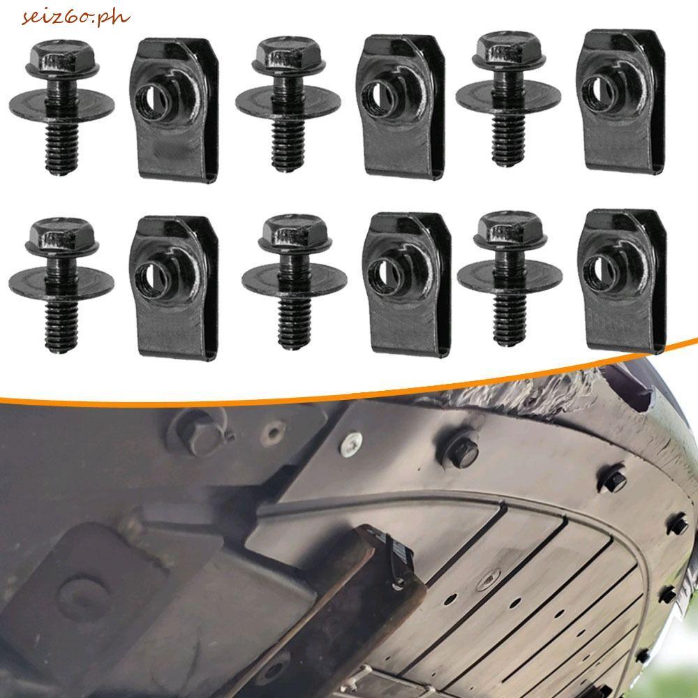 SEIZ6O 5 / 10 Bu lông thân xe, M6 6MM Kẹp đai ốc chữ U ô tô, Splash Shield Guard U-clamp Đen Vít tự 