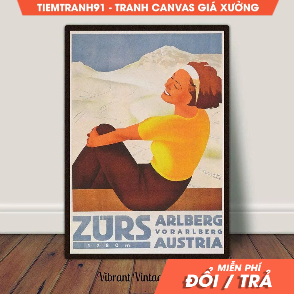 Tranh treo tường, Austria Wall Art, Vintage Ski Poster, Zürs Austria Print, Vintage Wall Art, tặng k