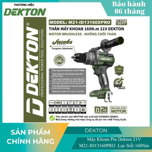 Máy Khoan Pin Dekton M21-ID13160PRO 160N.m - Động Cơ Brushless, Chống Vặn Cổ Tay, Tạo Xung