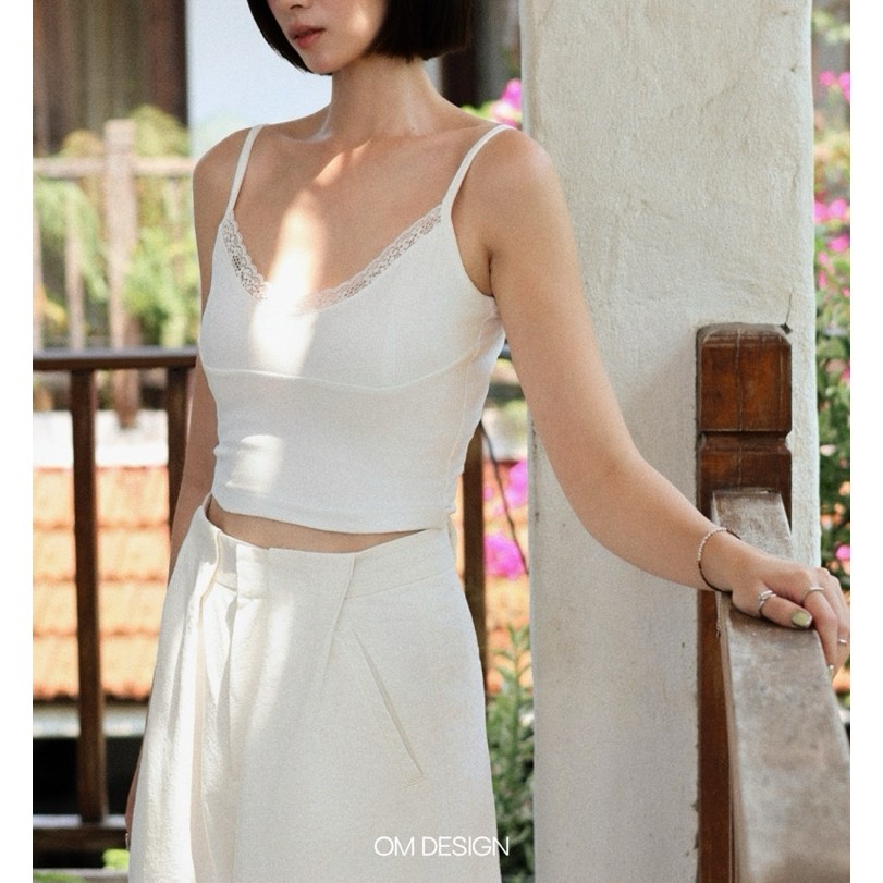 Áo hai dây trắng hoạ tiết ren - Cami Top (+% phí sàn) - By OM Design