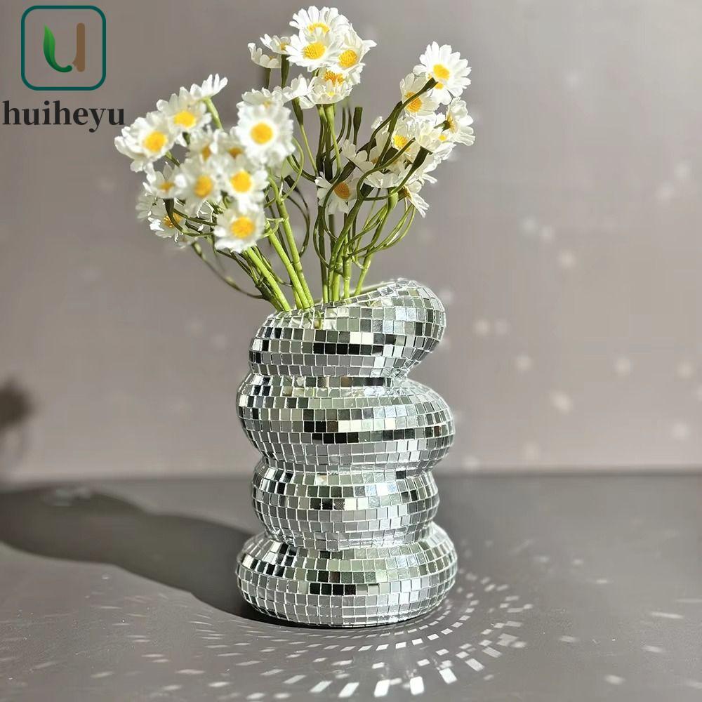 Bình hoa gạch thủy tinh ZENITHEM, Bình hoa hình dạng độc đáo Bạc Disco Ball Disco Ball, Hộp đựng bút