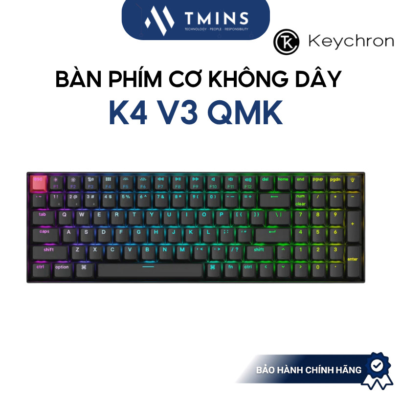 Bàn phím cơ không dây Keychron K4 V3 QMK (RGB/ 96%/ Bluetooth 5.2/ Wired USB-C) - Bảo hành chính hãn