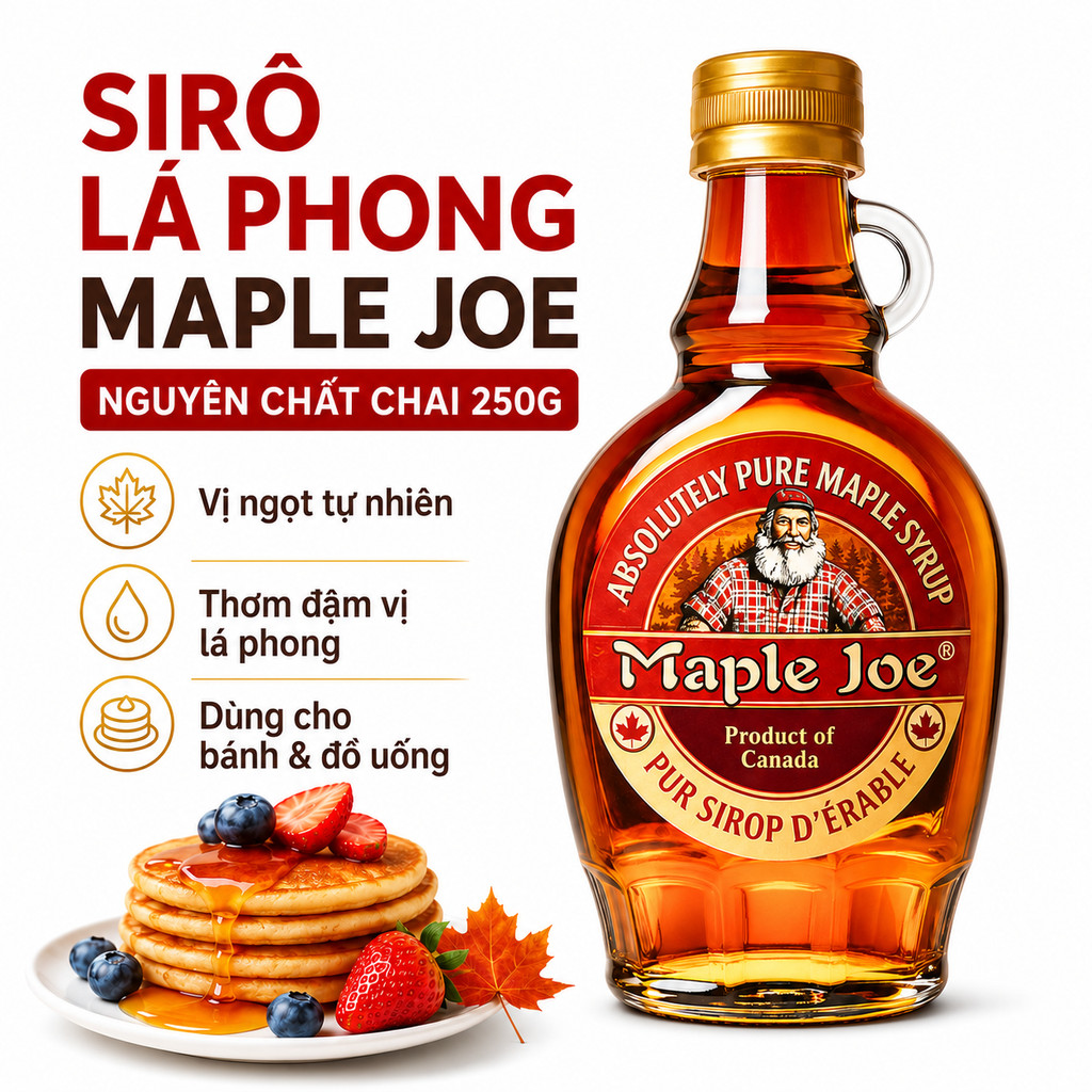 Sirô Lá Phong Maple Joe Nguyên Chất 250G, Maple Syrup Tự Nhiên Thơm Ngon Cho Pancake, Waffle, Bánh N