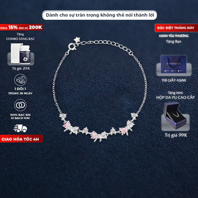Lắc tay bạc Ý S925 Nơ Công Chúa Asimi Princess Vibe LT50