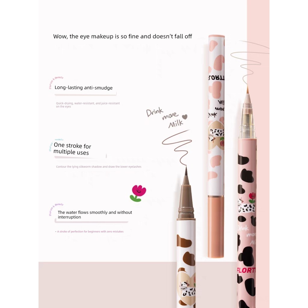 kẻ bọng mắt FLORTTE FLORTTE Bút kẻ mắt dạng lỏng tuyệt vời Nằm Silkworm 04 Trắng Lâu trôi Chống nước