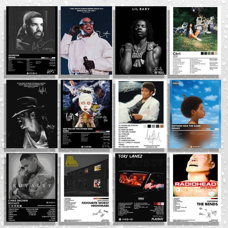 Hip Hop Rock Album Cover Wall Art Set Drake SZA Lil Baby Michael Jackson Radiohead Music Poster Canv