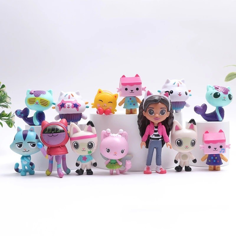 13 Cái / bộ 5-9cm Gabby Races House Hình đồ chơi trẻ em, xe hơi cười Mercat, mèo, búp bê HDPGaby Gir