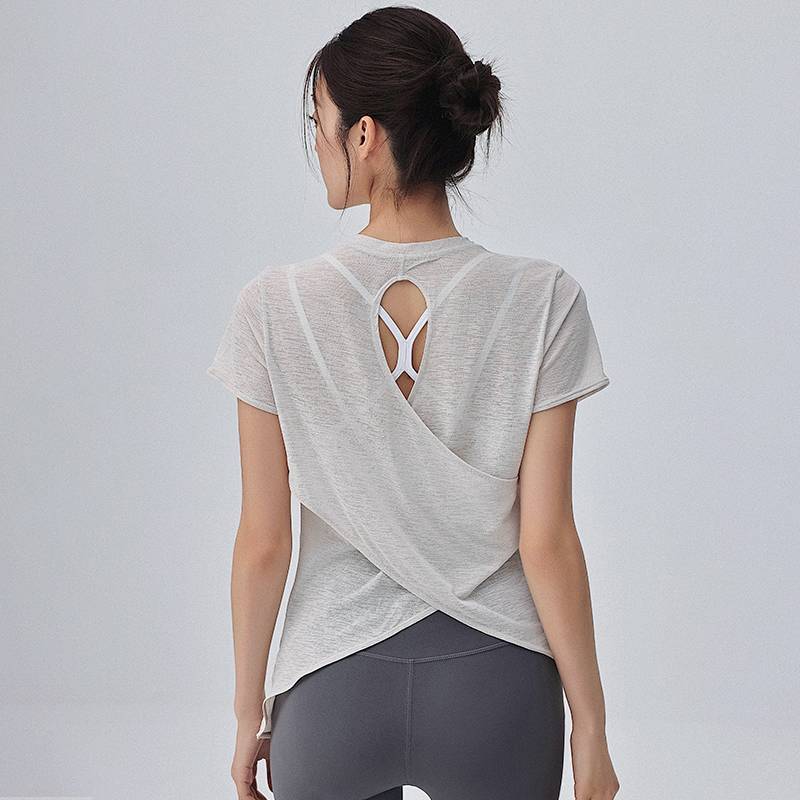Sports Blouse Hollow-out Beauty Back Women's Summer Breathable Slightly Loose Thin Quick-Drying Work