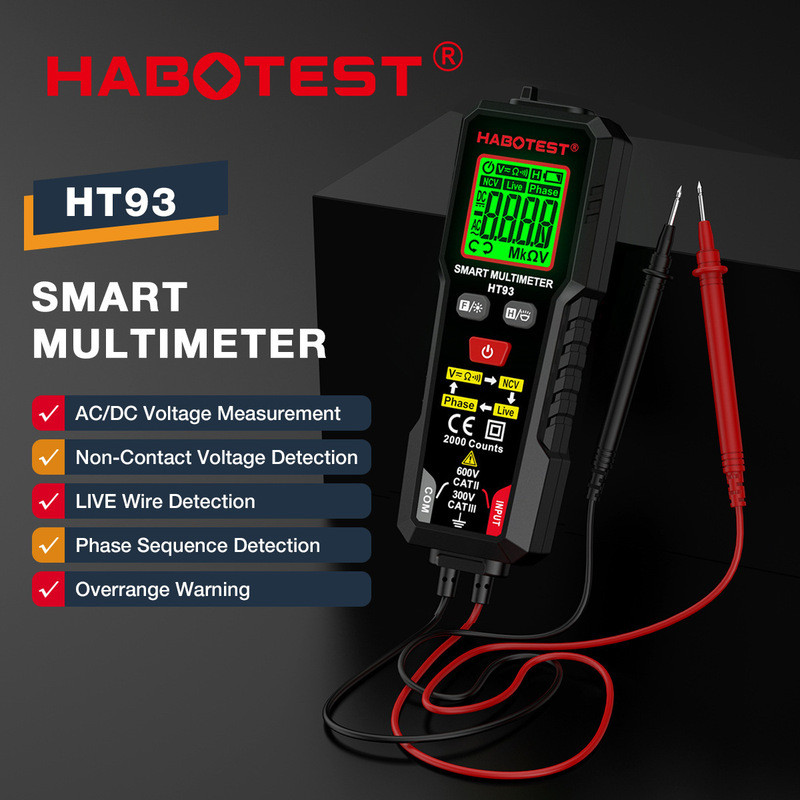 HABOTEST HABOTEST HT93 Đồng hồ vạn năng kỹ thuật số đa chức năng Phát hiện trình tự pha thông minh C