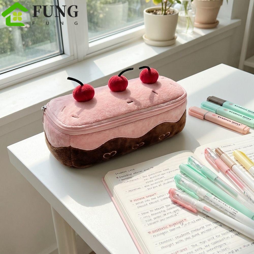 FUNG Túi Đựng Bút Anh Đào Sang Trọng, Hộp Đựng Bút Chì Kawaii Bánh Trái Tim, Dễ Thương Kawaii Thêu N