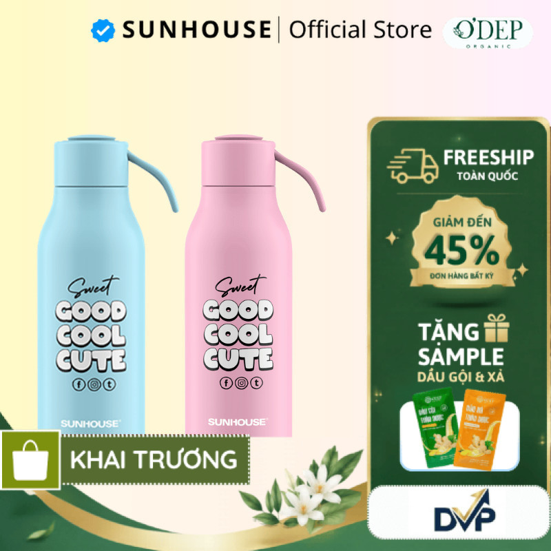 BÌnh giữ nhiệt school 400ml Sunhouse KS-TU400SB/ KS-TU400SP - Inox 304 - Giữ nhiệt lên đến 10h - SHO