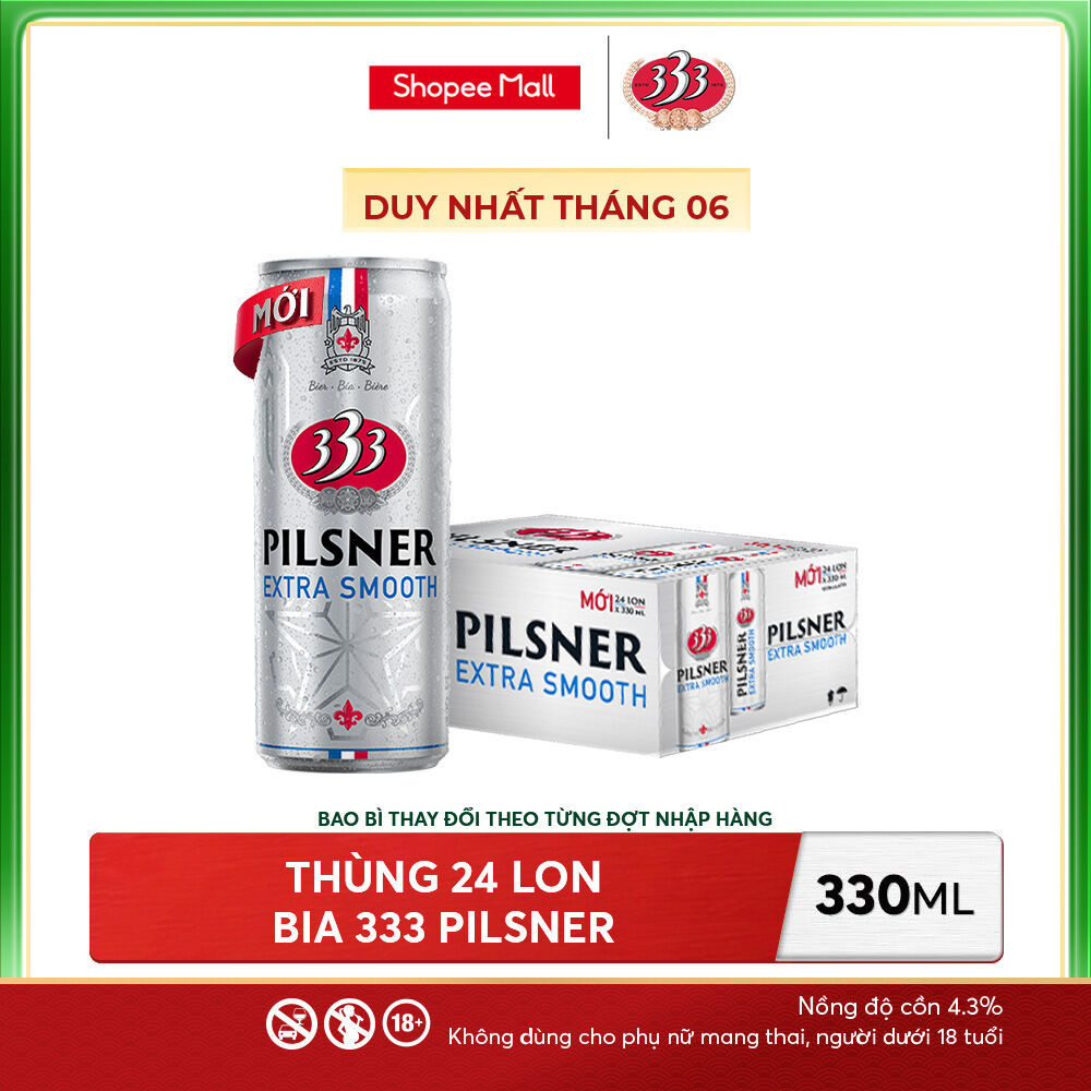 Nồng độ cồn 4.3% - Thùng 24 Bia 333 Pilsner 330ml