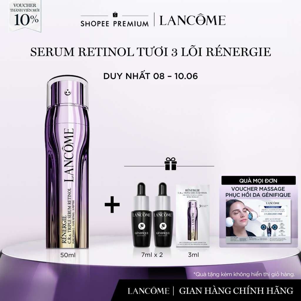 Serum Retinol Tươi 3 Lõi Rénergie Lancome - Giúp Tái Tạo Da Nhanh Gấp 2 Lần Với Retinol Thông Thường