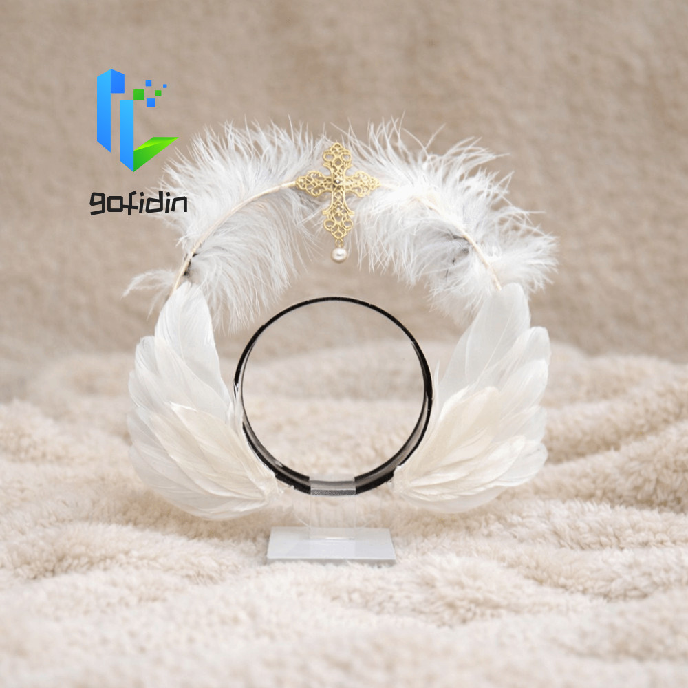 GOFIDIN Virgin Mary Queen Tiara, Handmade Glory Shape Feather Glory Crown Headband, Dress Up Đạo Cụ 