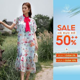 ĐẦm dáng suông dáng dài HeraDG thiết kế tay cánh tiên gấu bèo kèm nơ cổ SDPBA010