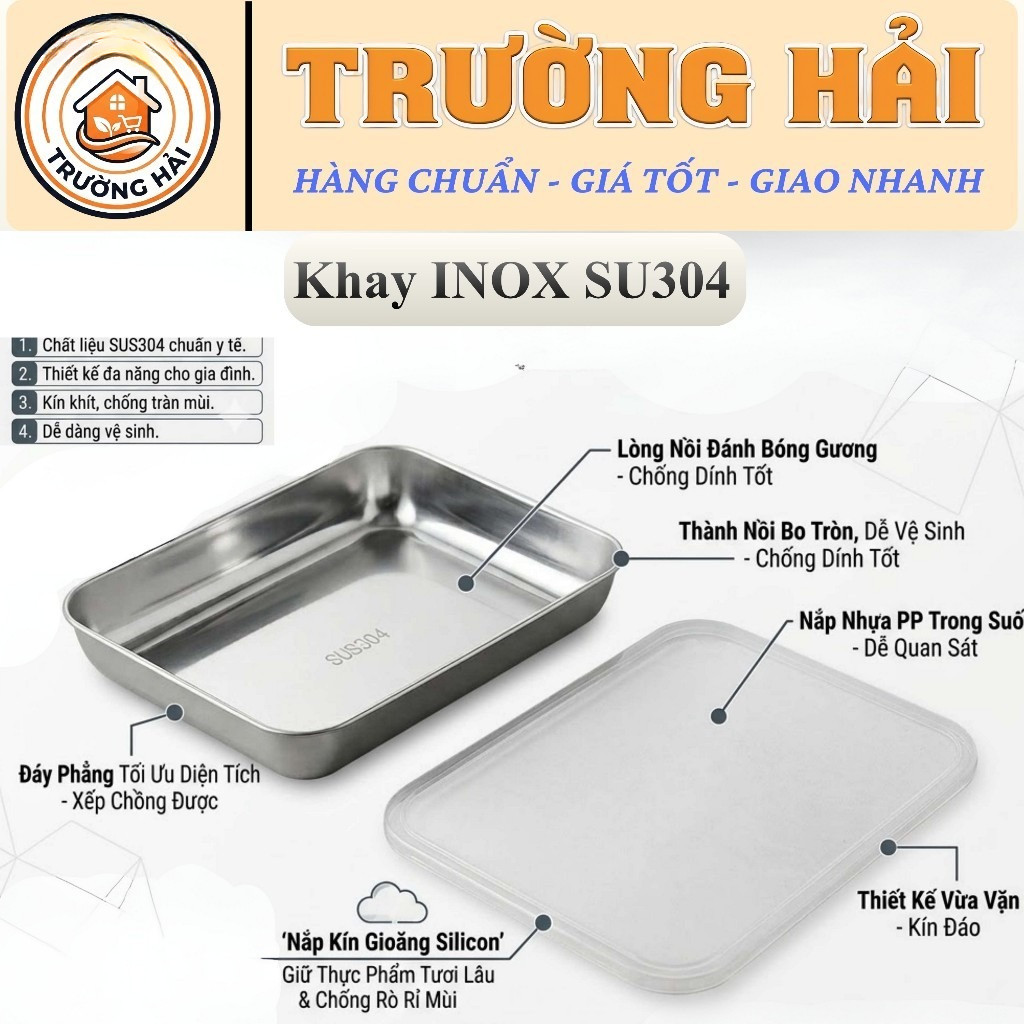Khay Inox 304 Trường Hải Cao Cấp Kèm Nắp – Đựng Thực Phẩm, Làm Khay Đá, Trữ Đông Tươi Ngon