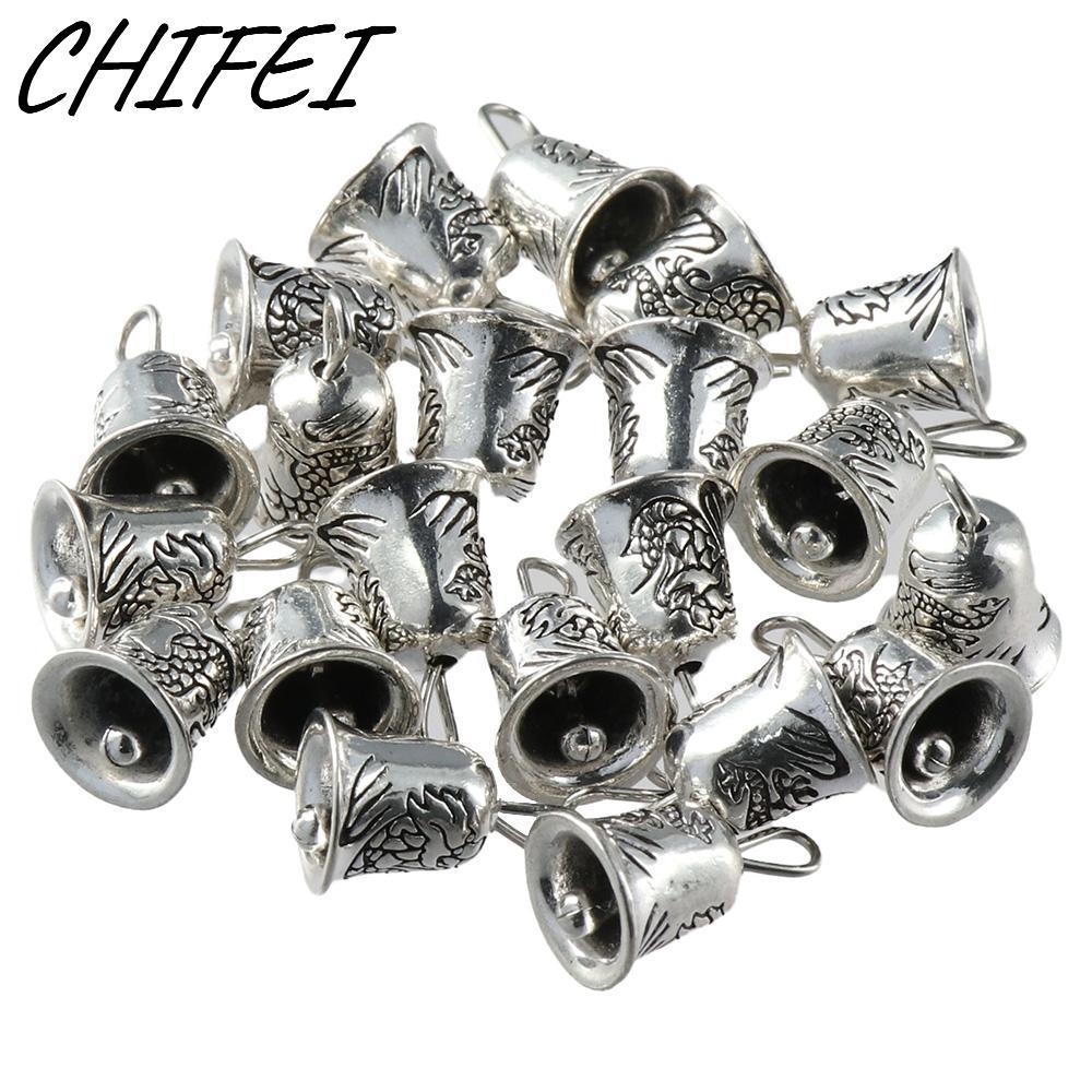 CHIFEI 30 Chiếc Mini Jingle Bells Charms, Hợp Kim 10mm * 9,5mm. Tây Tạng Chuông Bạc Quyến Rũ Mặt Dây