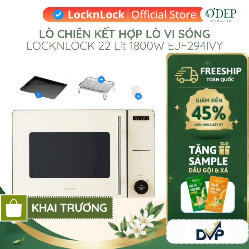 Lò chiên không dầu kết hợp lò vi sóng Locknlock 22 Lít 1800W Rangefryer EJF294IVY - SHOP DVP
