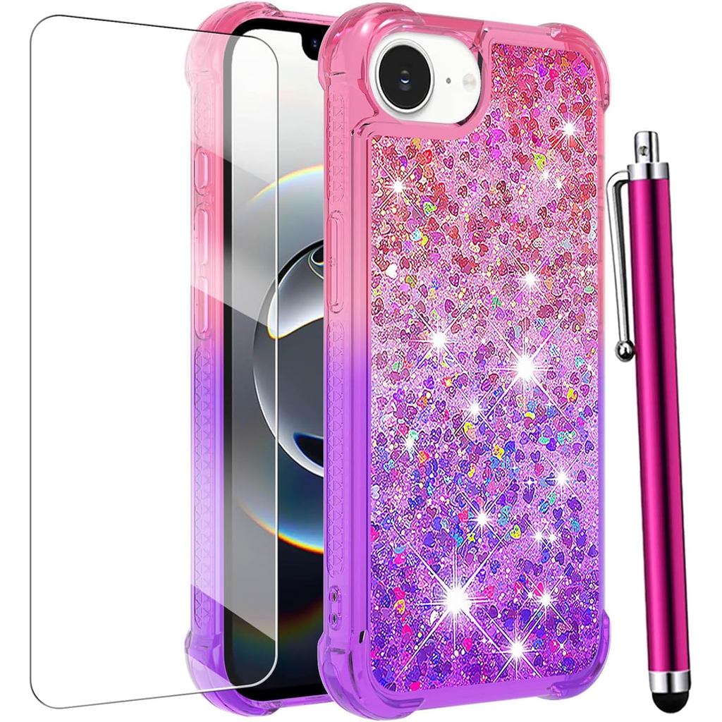 Dành Cho iPhone 16e Ốp Lưng Lấp Lánh Có Miếng Dán Bảo Vệ Màn Hình, Dễ Thương Lấp Lánh Bling Liquid N