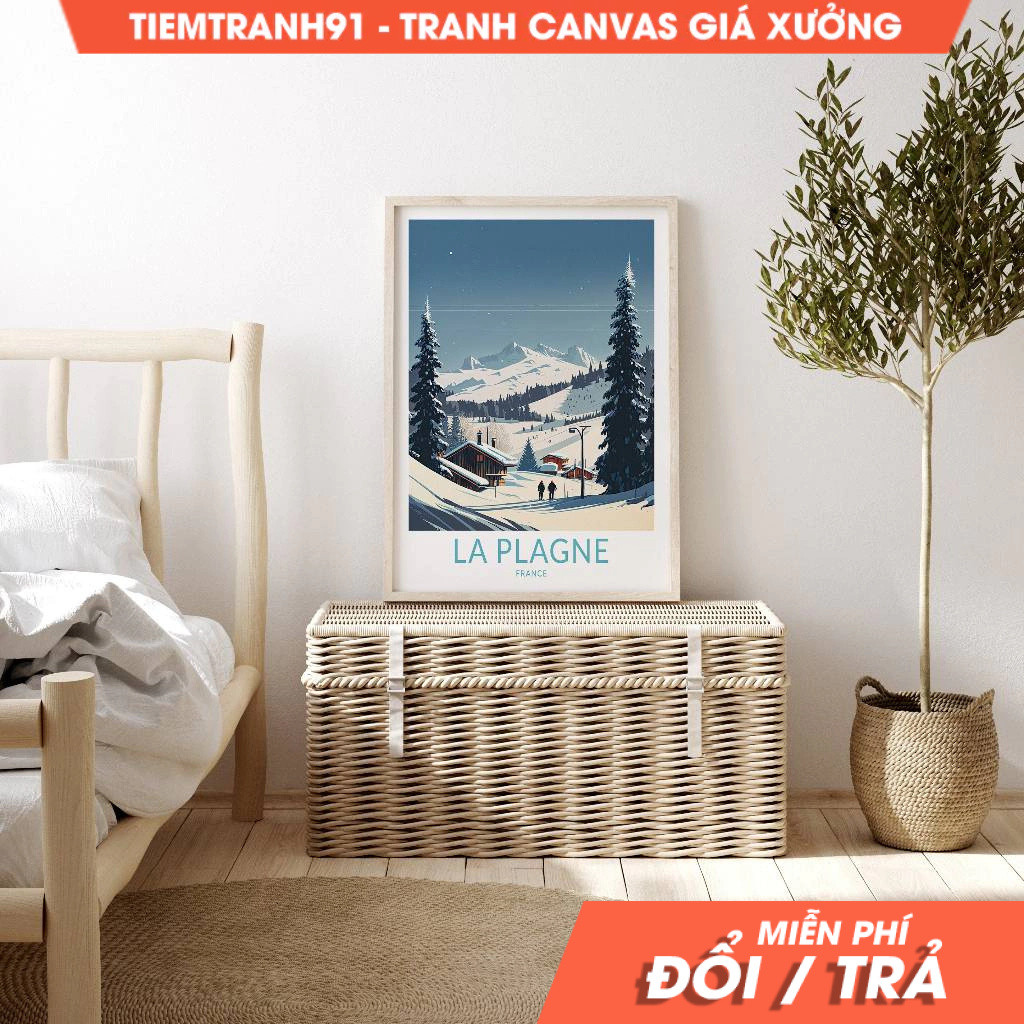 Tranh treo tường, La Plagne Travel, La Plagne French Ski Travel Poster, France Travel Wall Art, Trav