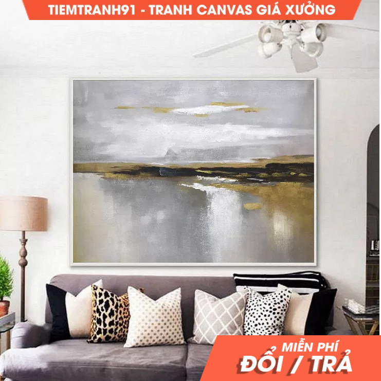 Tranh treo tường, Large Abstract Painting Gold Painting Landscape Painting Gray Painting Beige Abstr