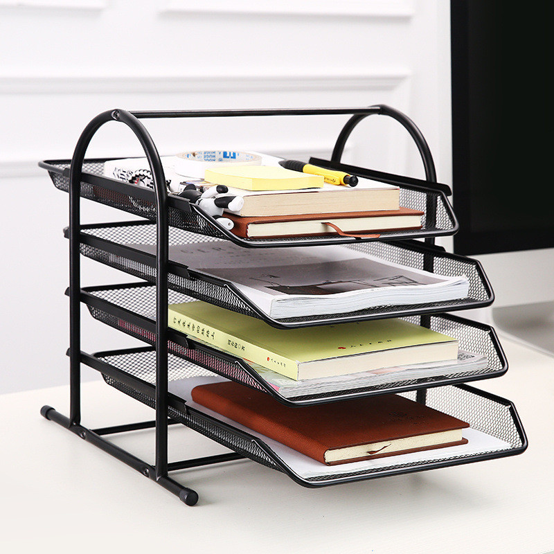 New Product~Document storage rack, office metal wire mesh multi-layer shelf, pull-out file rack, des