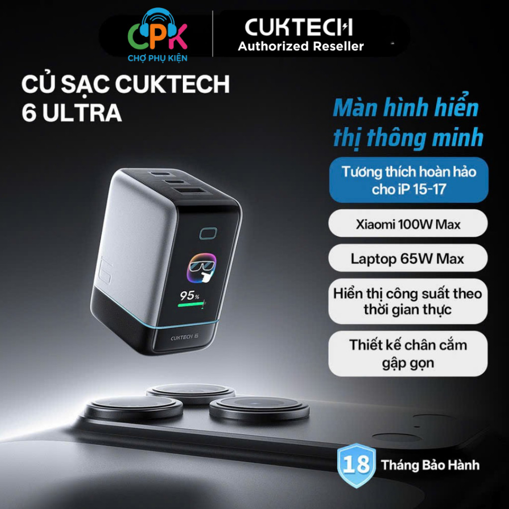 [ BH18th Nguyên Seal ] Củ sạc Cuktech 6 Ultra | Màn hình AI | 100W Xiaomi