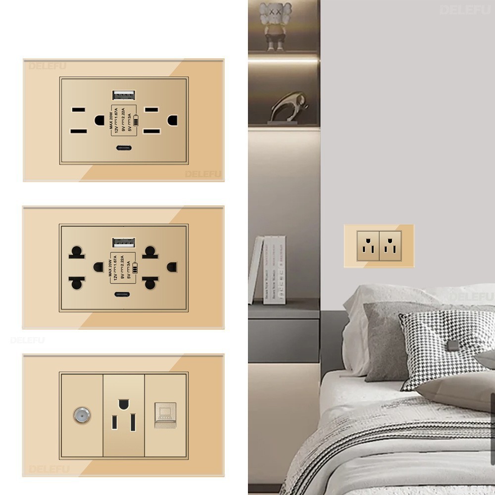 Brazil Ý Thái Lan EU Standard Gold DIY Free Group Switch 118mm * 72mm Tiêu chuẩn Mỹ